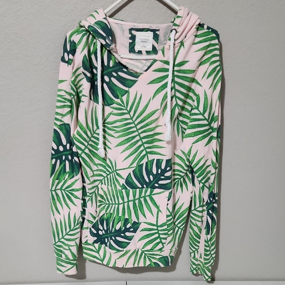 Southern Spirit Tropical Leaf Print Hoodie size XL Pink Green - Picture 1 of 7